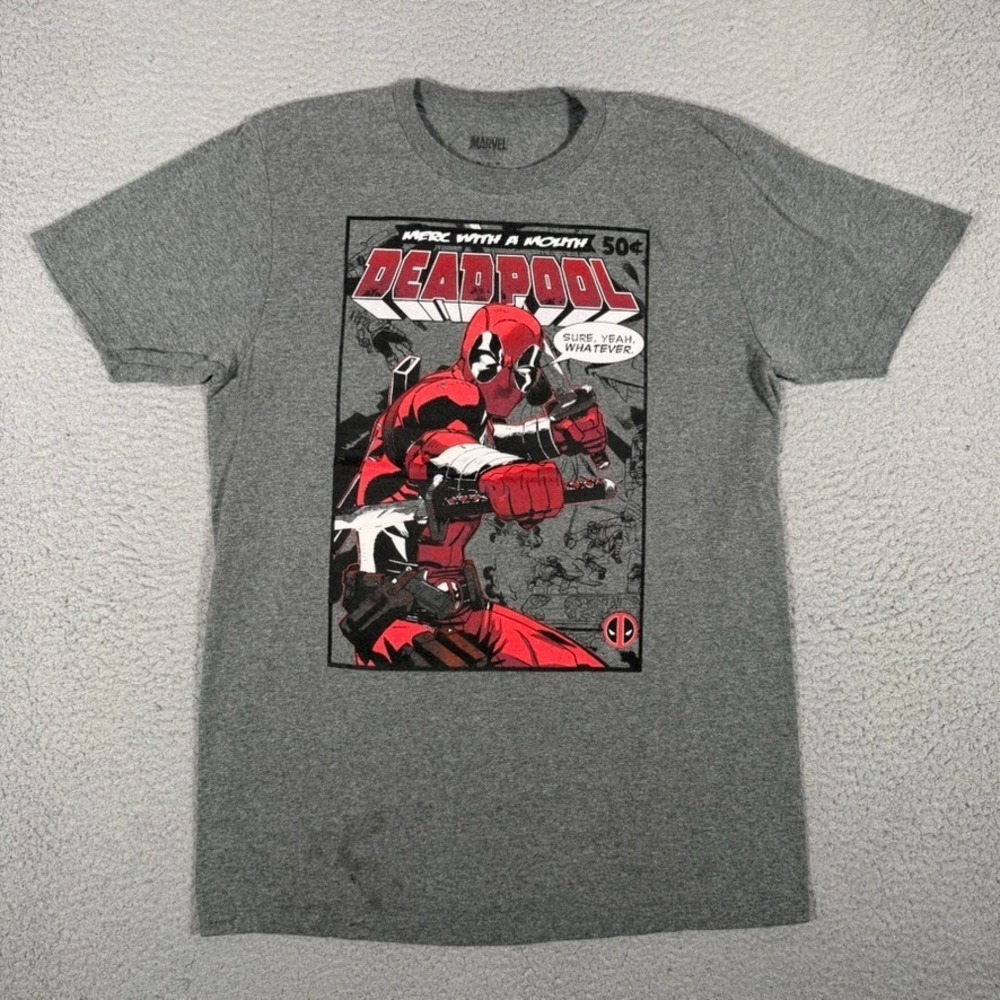 Marvel Shirt Mens Medium Gray Deadpool Merc With A Mouth Graphic Comic Casual